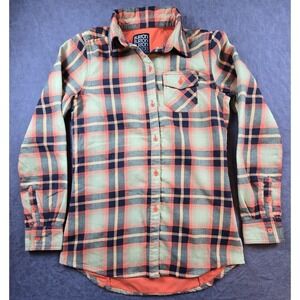 Y2K Burton Womens DryRide Player Orange Plaid Flannel Shirt Oversized Size XS